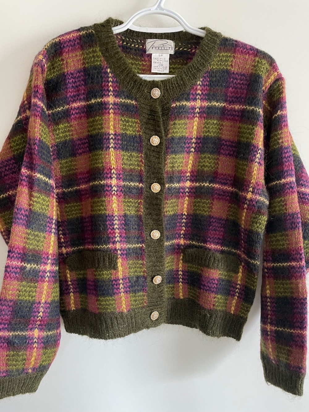 Vintage Wool Plaid Cardigan Sweater